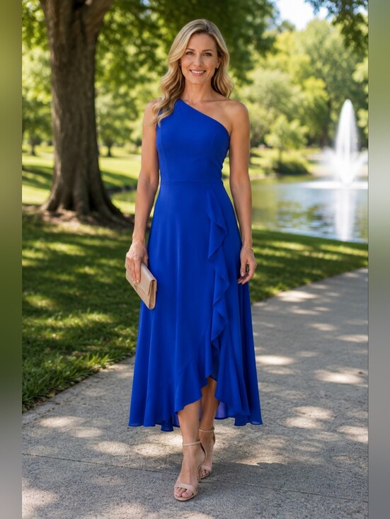 BTFBM Dresses & Skirts - One-Shoulder Royal Blue Ruffle Maxi Dress